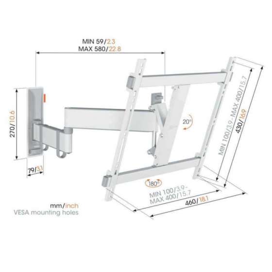 Vogel's TVM 3445 White | Support TV Orientable à Genève | Digistore.ch