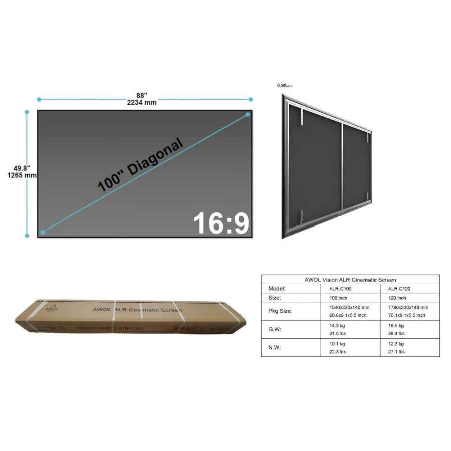 Awol Cinematic ALR-C150 | ALR 150 inch fixed projection screen