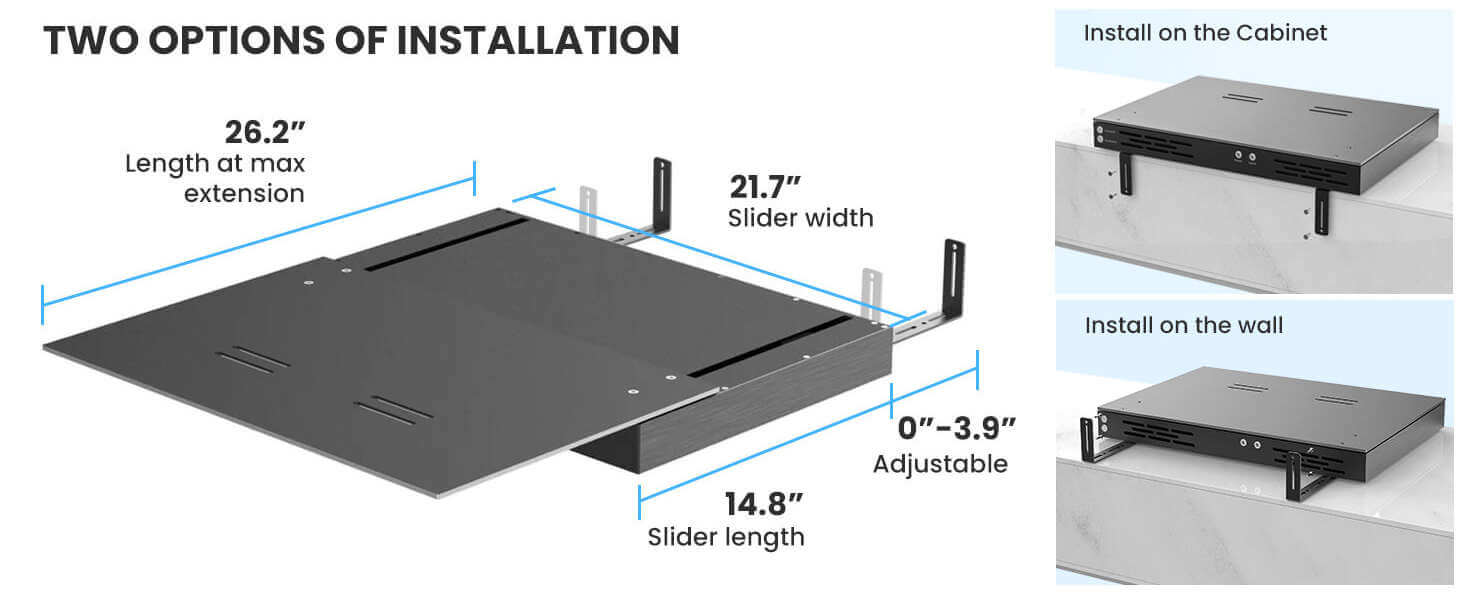 Awol Vision IC-A120 Auto Extendable Shelf | Deux options d'installation | Installation sur le meuble | Installation au mur