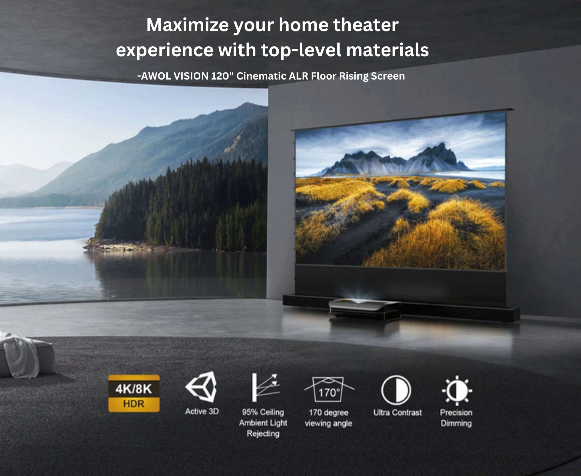 Awol Vision Cinematic ALR-F220C | Optimisez votre expérience de la télévision laser | Écran cinématique ALR 100 pouces 4K/8K