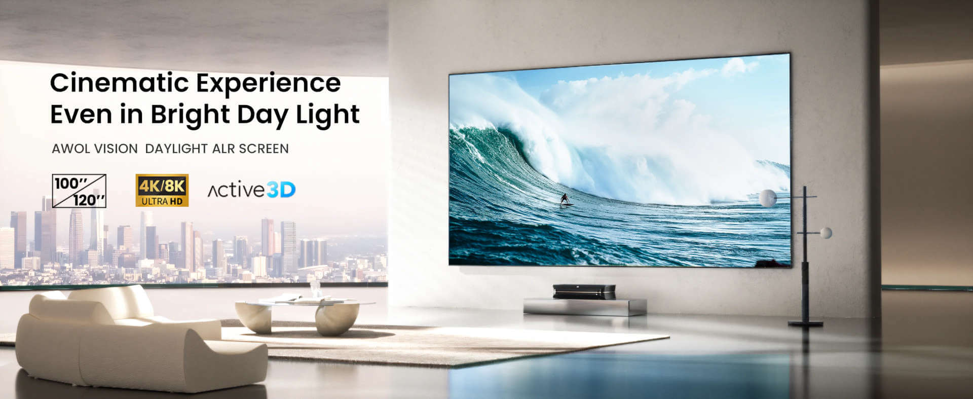 Awol Vision DayLight ALR-D100 | Expérience cinématographique même en pleine lumière | ALR Screen 100 pouces 4K/8K