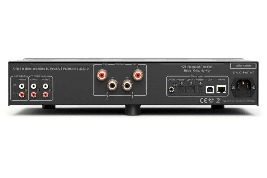 Vue arrière de l'amplificateur Hegel H95 et de sa connectique