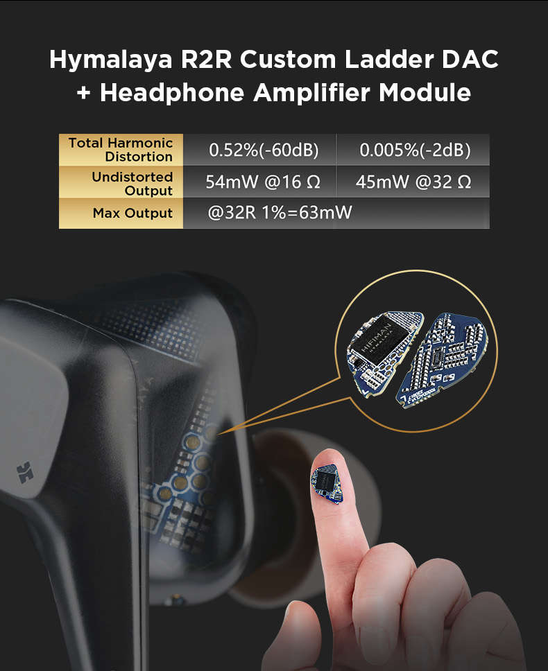 Explorez la qualité audio exceptionnelle avec le module Hymalaya R2R Custom Ladder DAC + Amplificateur pour casque, garantissant une distorsion harmonique totale minimale.