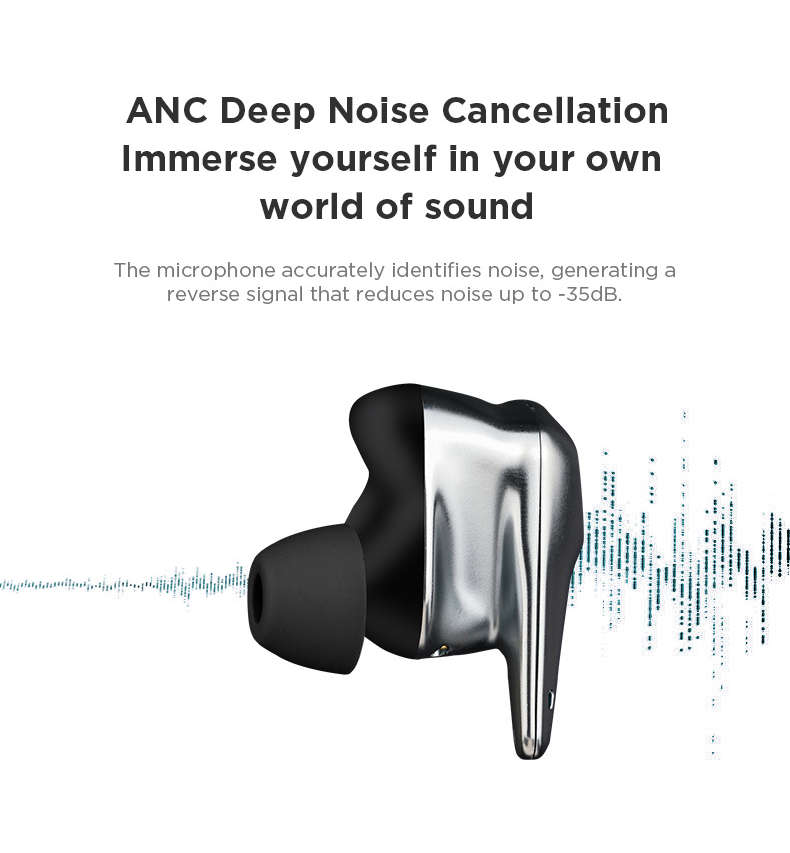 Profitez d'une immersion totale avec l'ANC Deep Noise Cancellation du SVANAR Wireless LE. Le microphone identifie précisément le bruit, générant un signal inverse pour une réduction exceptionnelle du bruit jusqu'à -35dB. Plongez dans votre propre univers sonore.