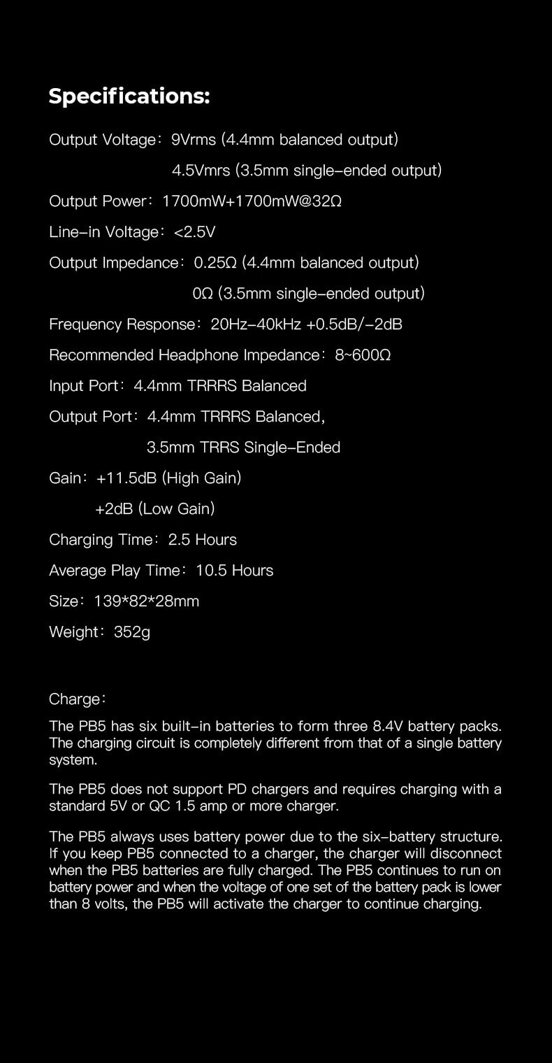 Spécifications techniques de l'amplificateur iBasso PB5 Osprey