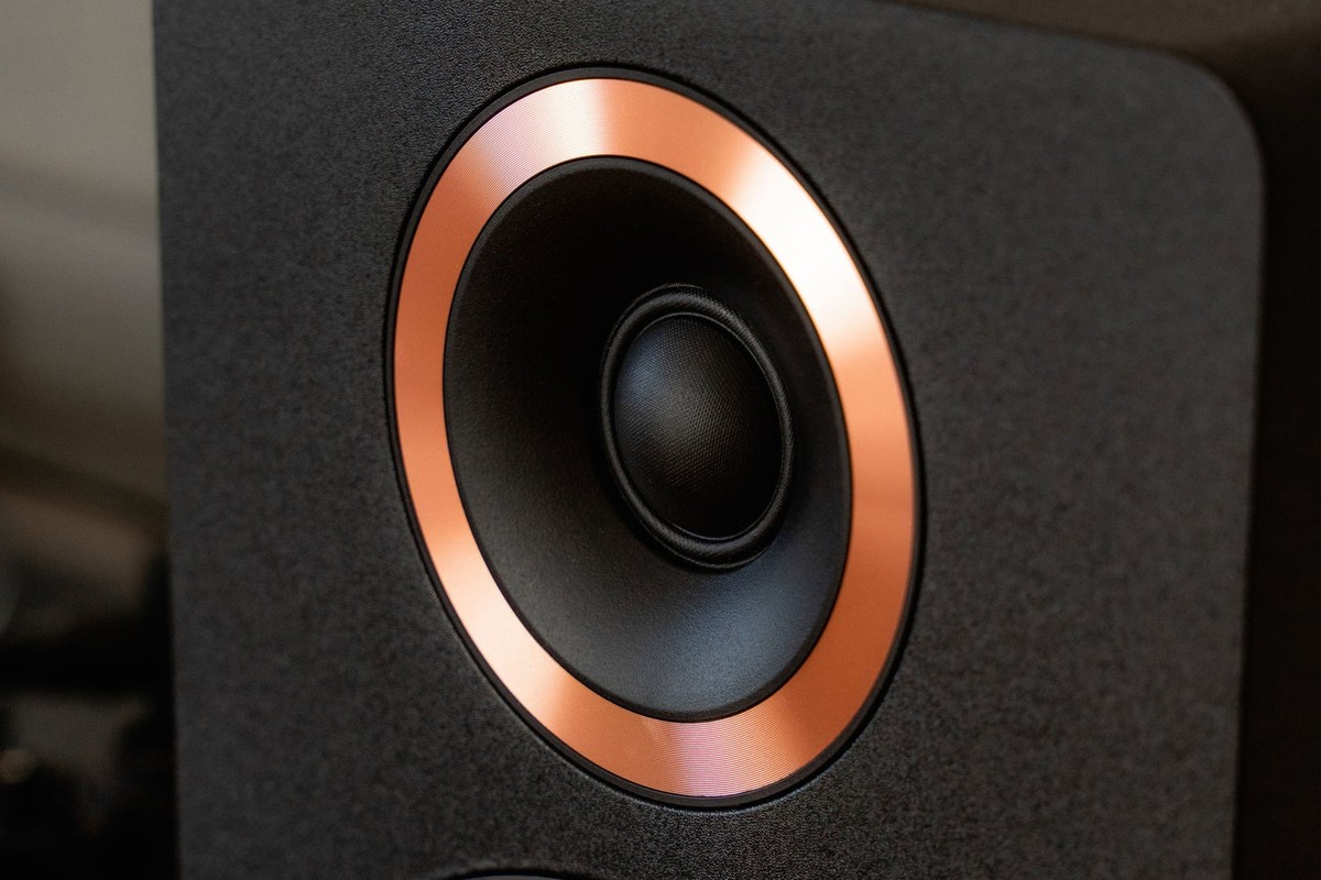 Primo piano del woofer con il suo anello color rame