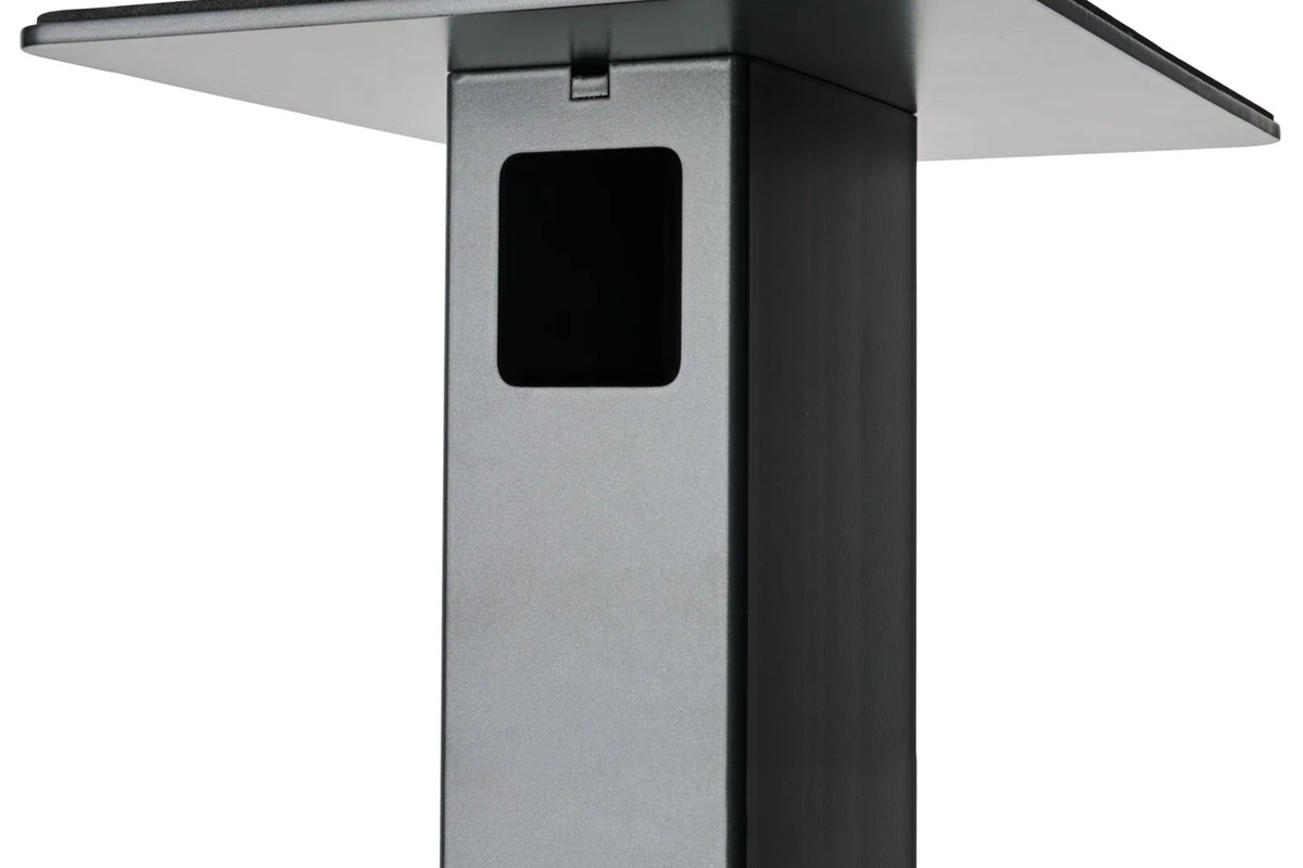 Black steel column with the cable management opening below the top plate