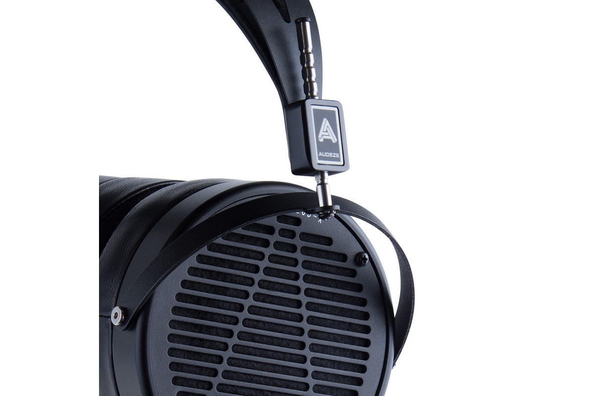 Detail of the headband and Audeze emblem on the earcup