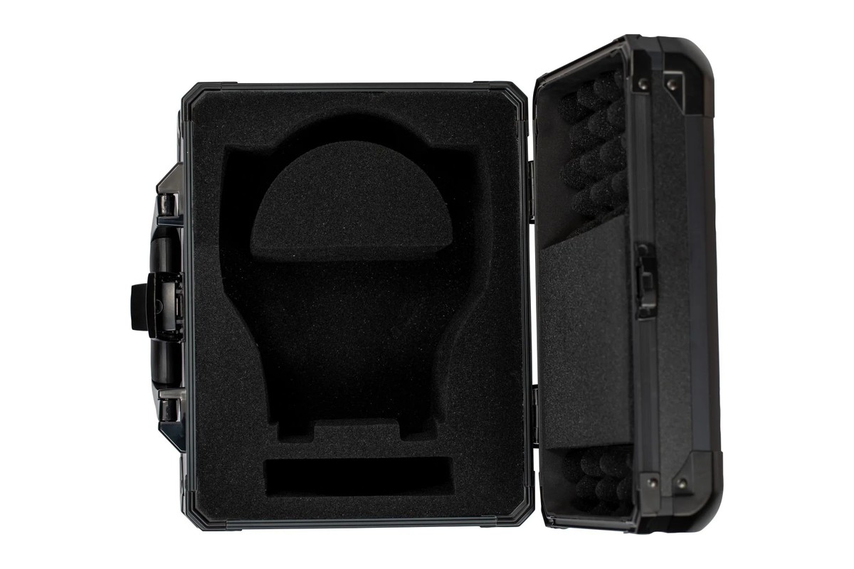 Open Audeze carrying case showing the padded interior