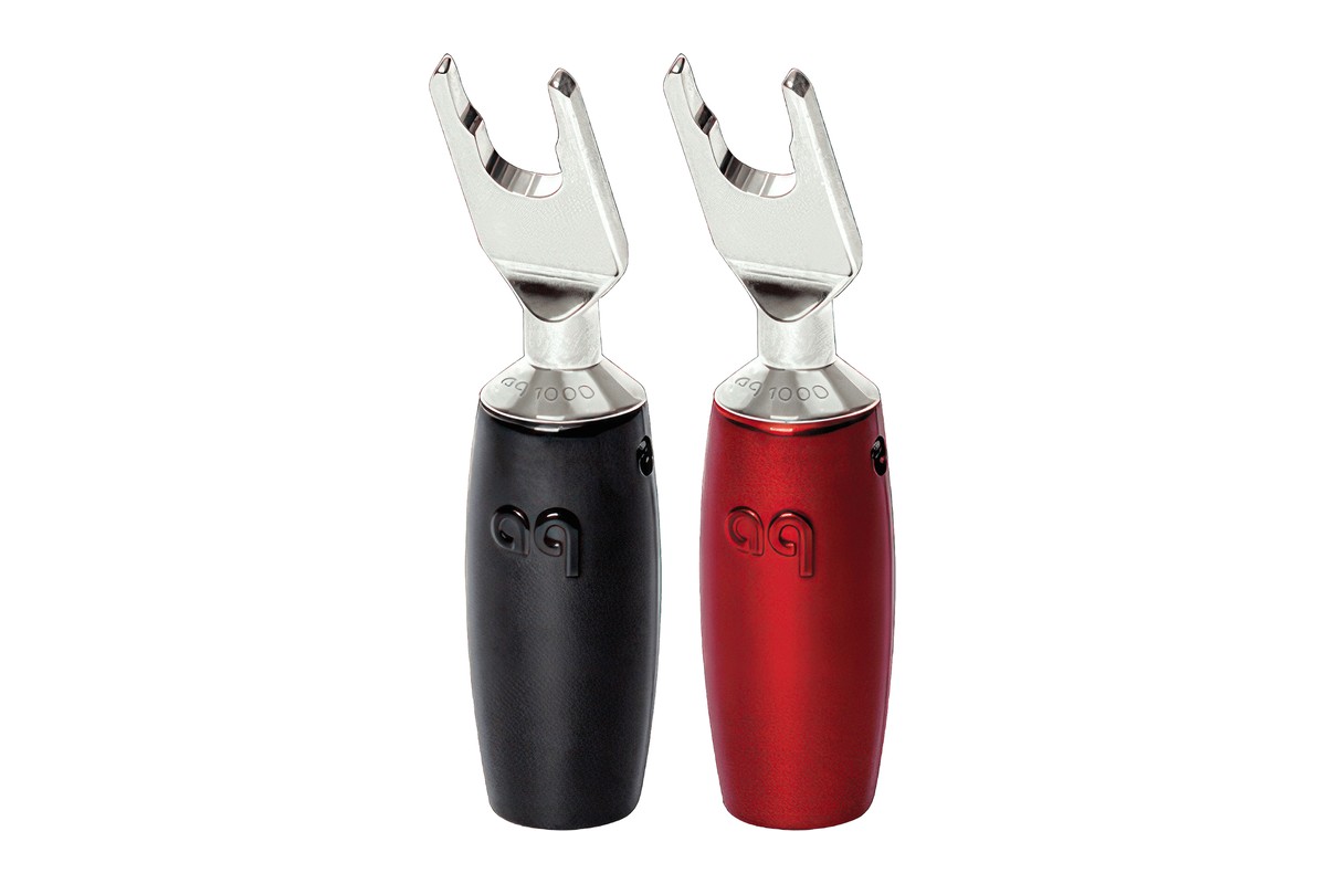 Two silver-plated spades with black and red bodies