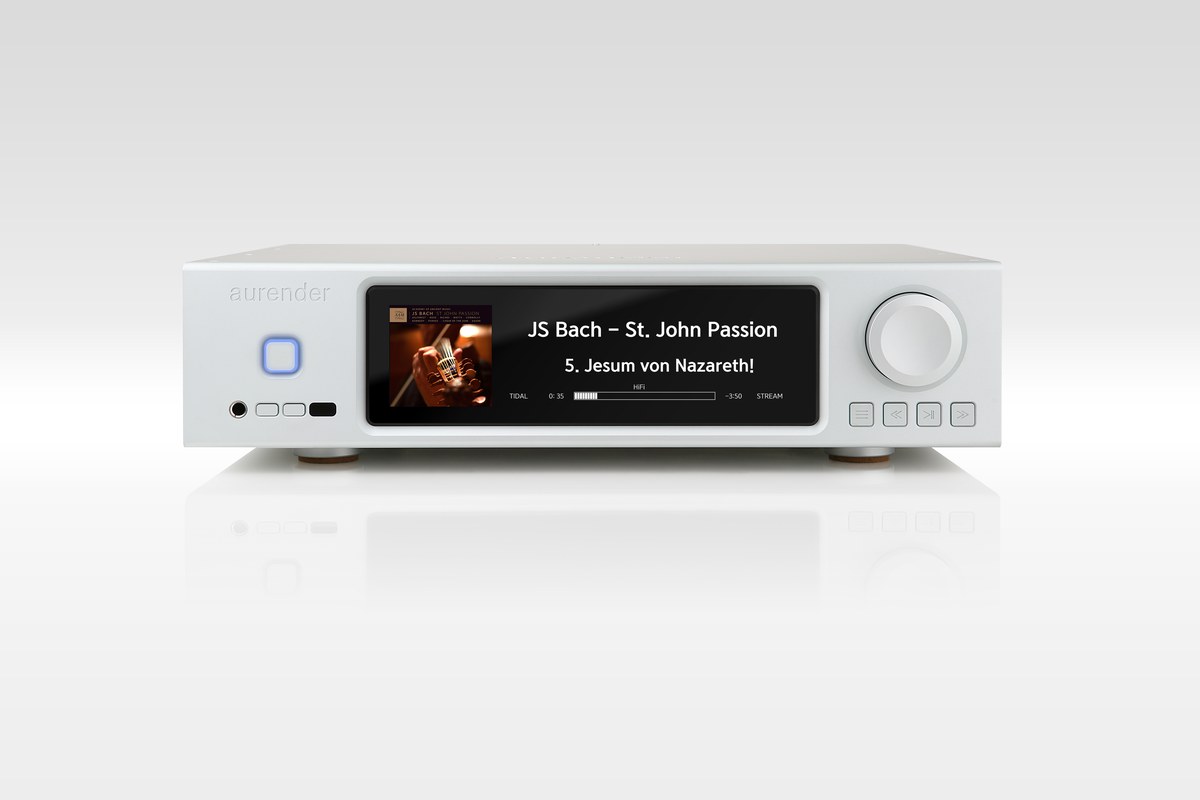 Aurender A20 music server in silver, front panel
