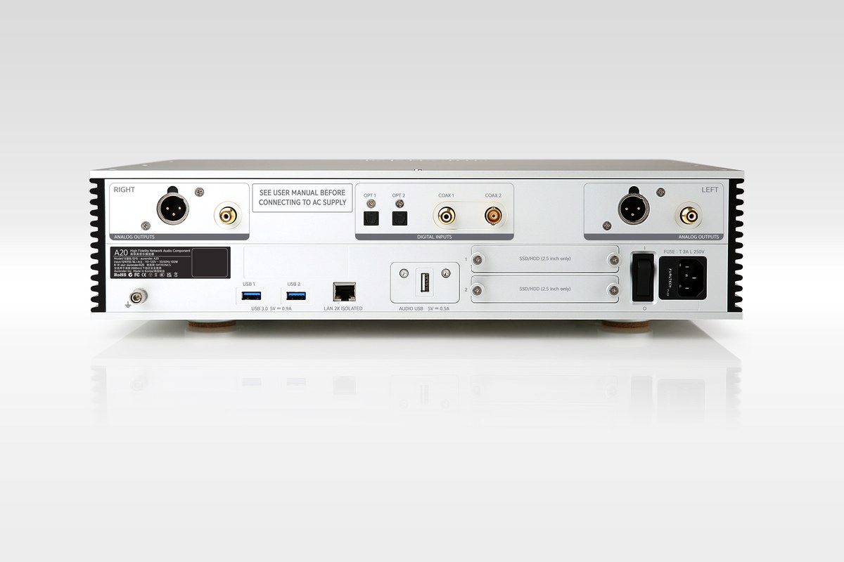 Rear panel: digital inputs, analogue outputs and power inlet