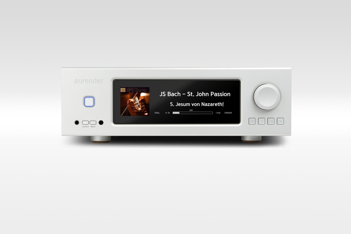 Aurender AP20 Streaming-Verstärker in Silber, Frontansicht