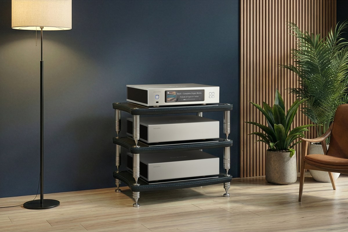 Aurender N50 network server installed on a rack, in a living room