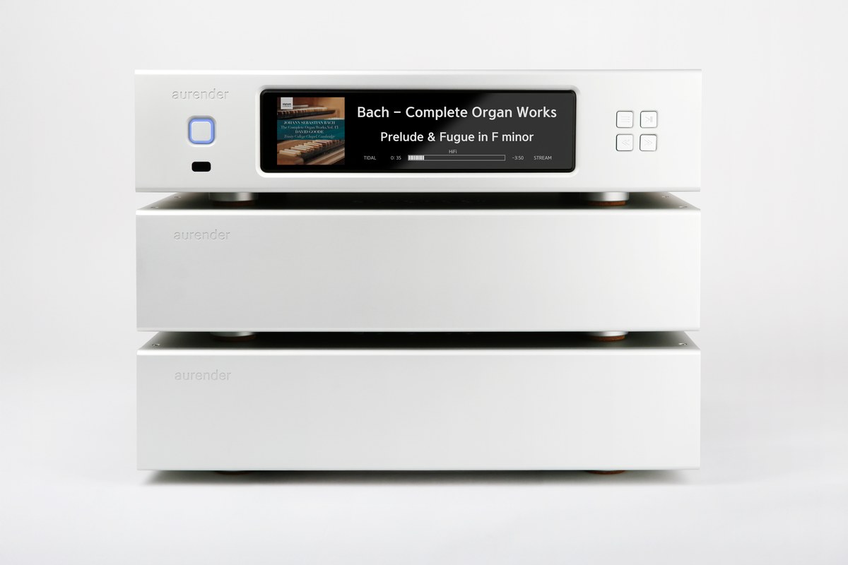 The three boxes stacked, seen from the front, colour screen lit