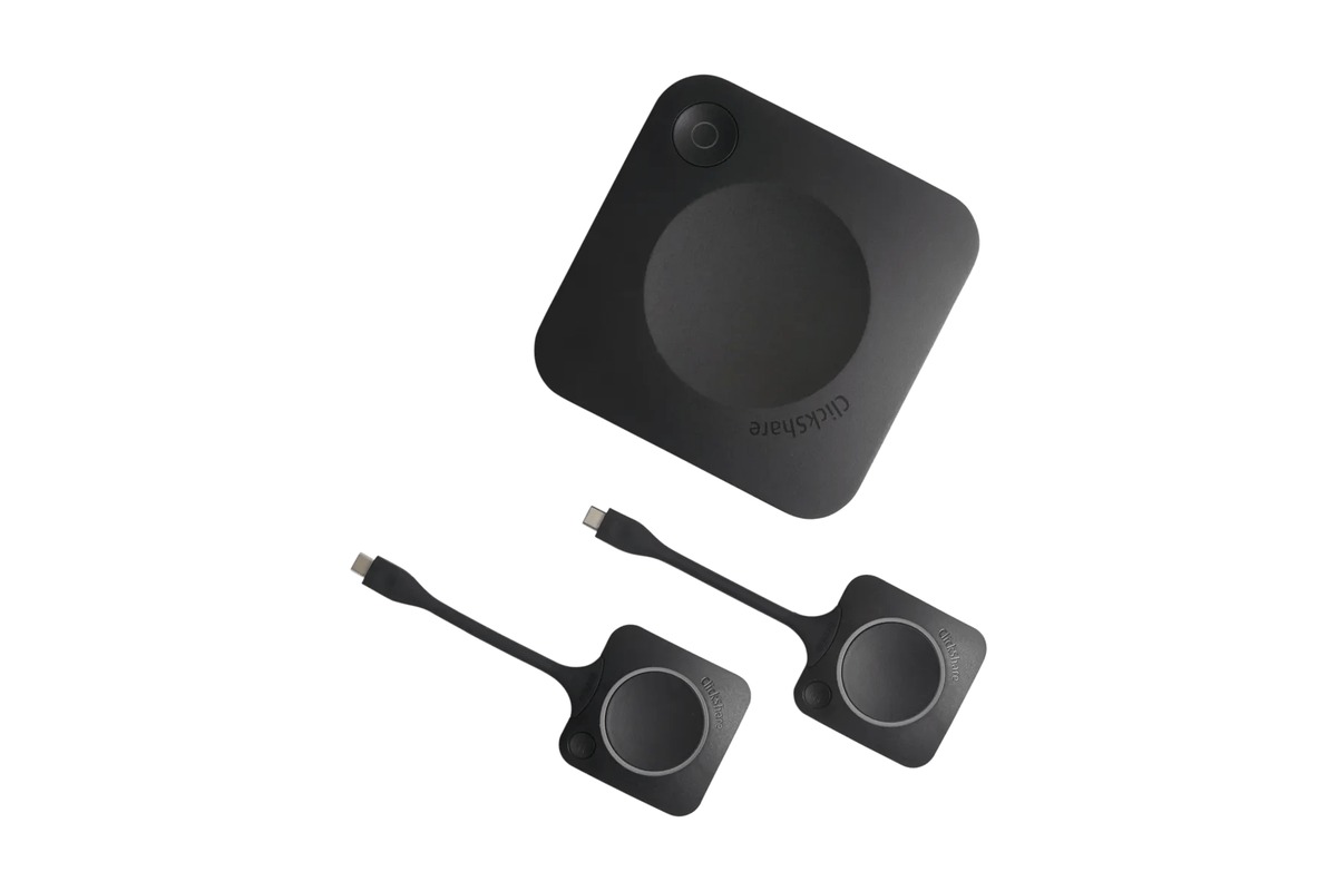 Base ClickShare CX-30 vue de dessus avec deux ClickShare Buttons