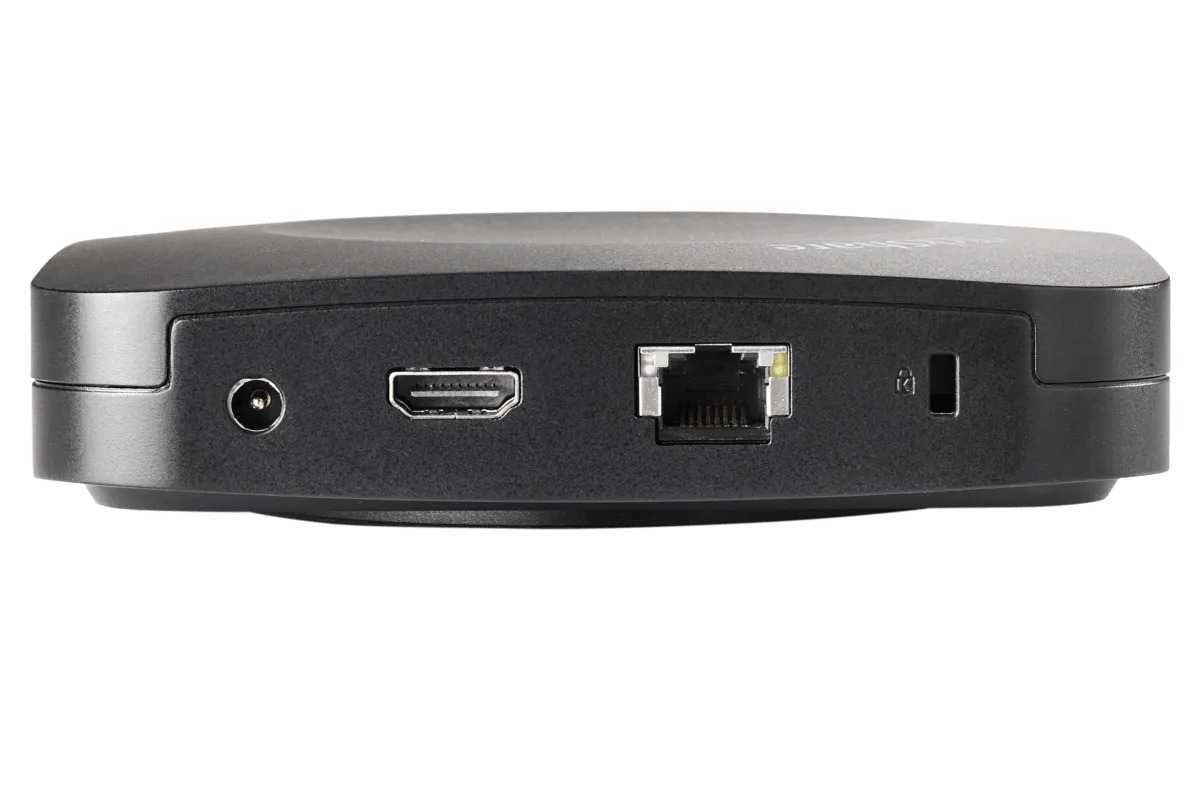 Panneau arrière avec prise d'alimentation, sortie HDMI, port Ethernet et fente antivol