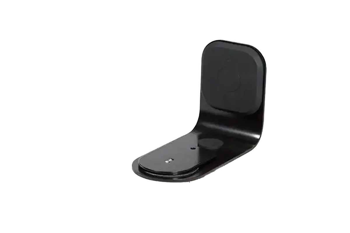 Black wall bracket seen at three quarters on a white background