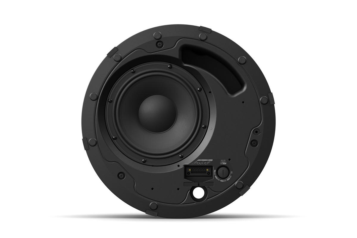 Stamped-steel rear enclosure of the recessed subwoofer