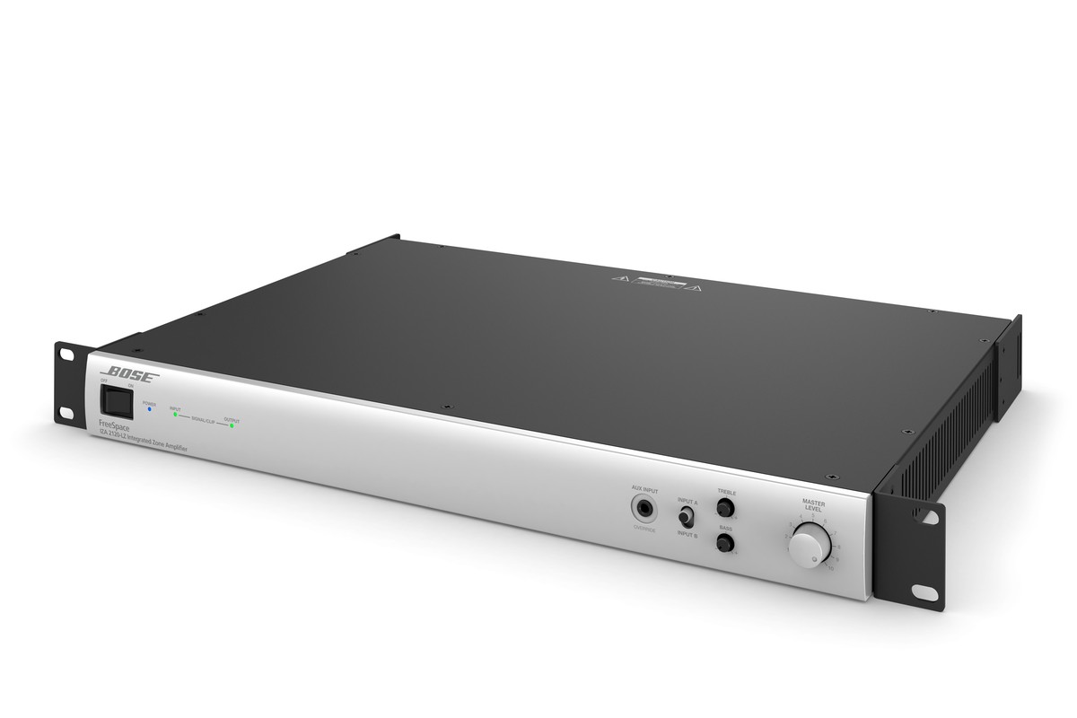 Amplifier integrated into a sound system rack
