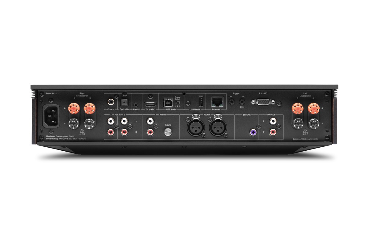 Face arrière et connectique complète : XLR, RCA, HDMI eARC et Ethernet