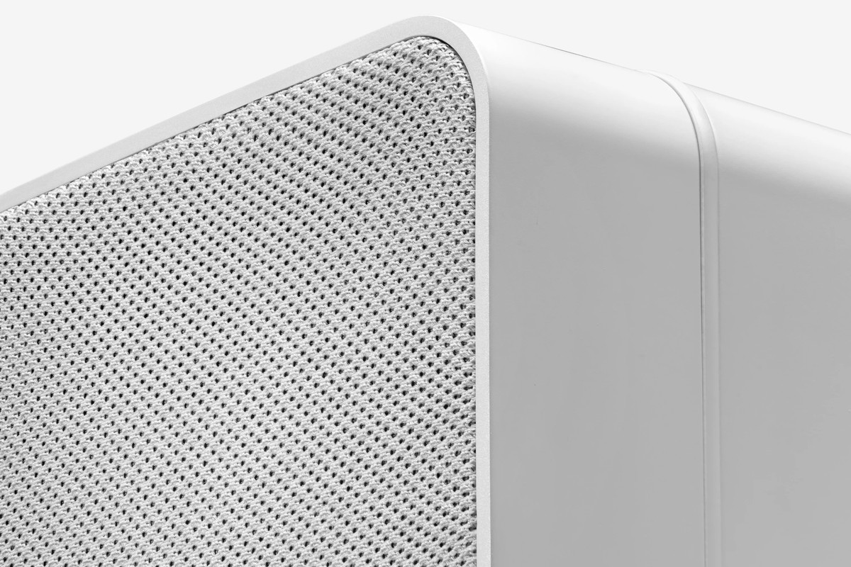 Close-up of the white mesh grille