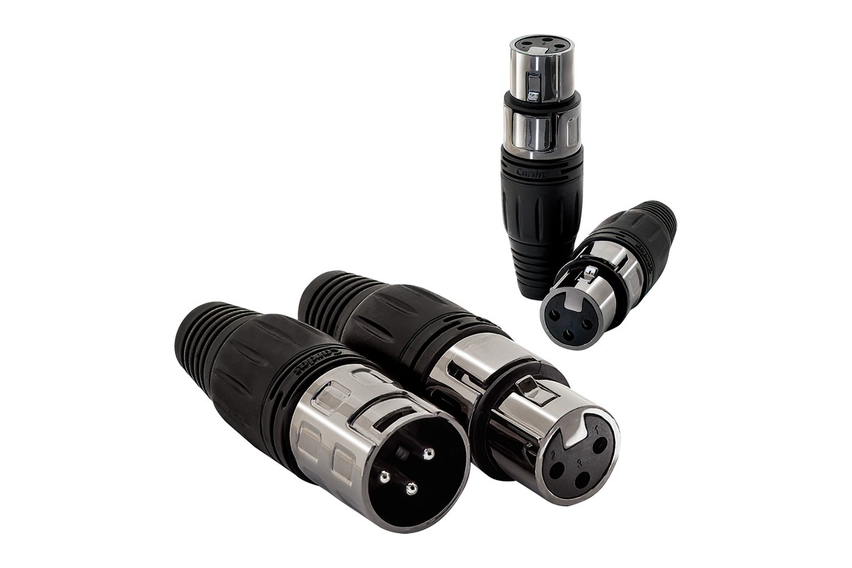 Male and female CE XLR plugs with a black shell