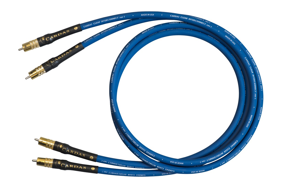 Coppia di cavi di segnale Cardas Clear con spine RCA, guaina blu avvolta