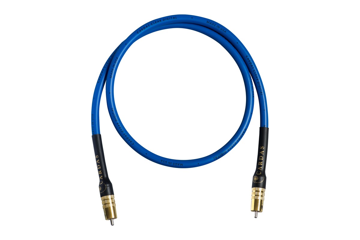 Coiled Clear Digital coaxial S/PDIF cable on a white background