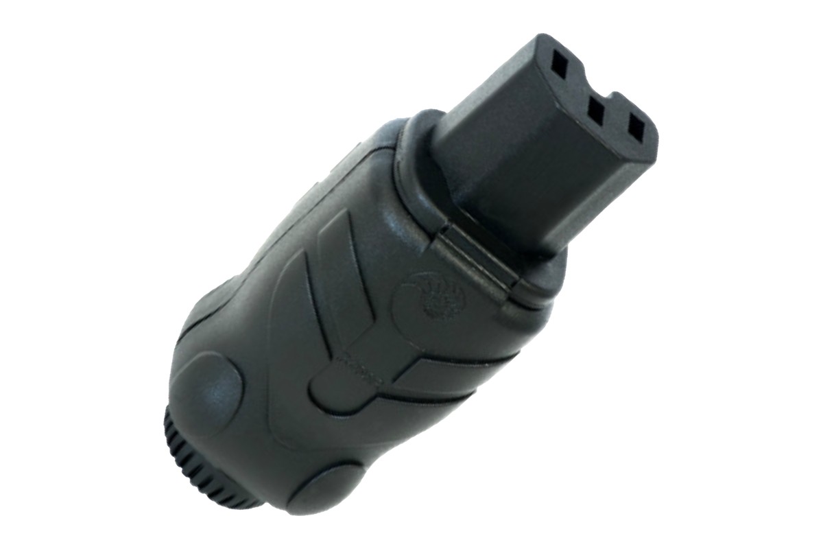 Cardas 3455R female IEC connector with ribbed black shell