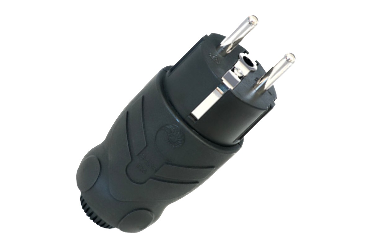 Cardas 3455R Schuko plug with ribbed black shell and silver-rhodium contacts
