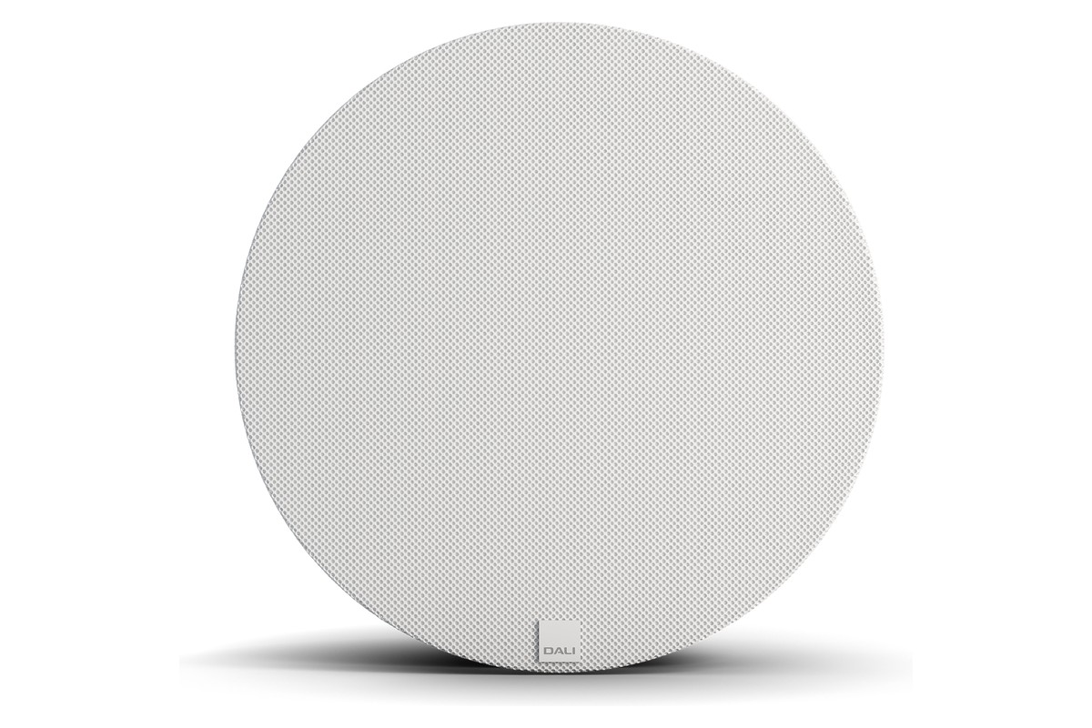 DALI PHANTOM K-60 in-ceiling speaker seen from the front with its white grille