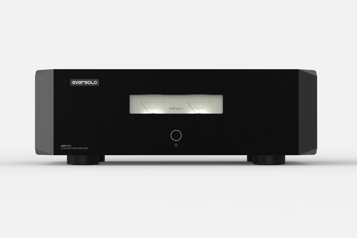 Amplificateur de puissance vu de face, fenêtre du vumètre au centre