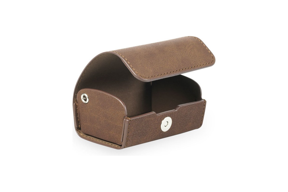 Open case showing its smooth lining and magnetic button