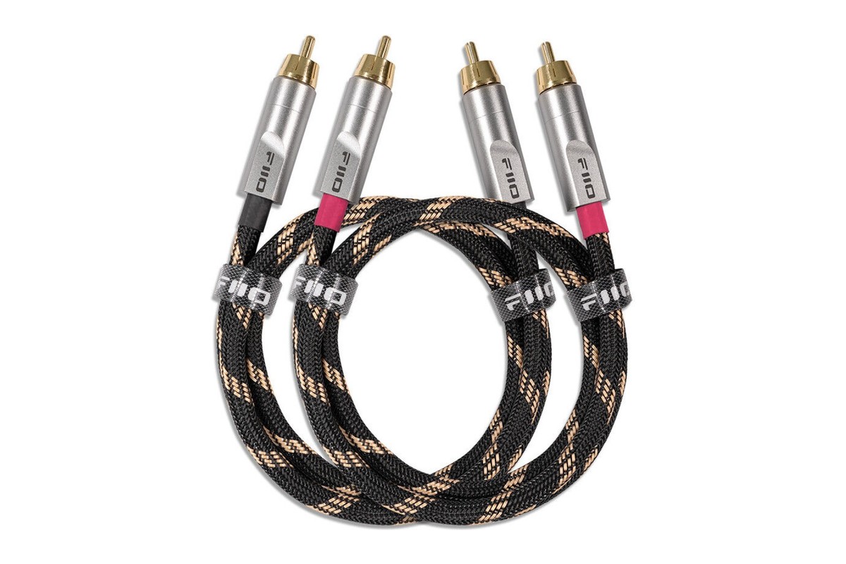 Câble dual-cinch en boucle, fiches RCA plaquées or et gaine nylon tressée