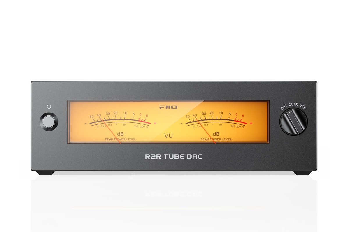 The four E88CC tubes of the FiiO WARMER R2R, lit