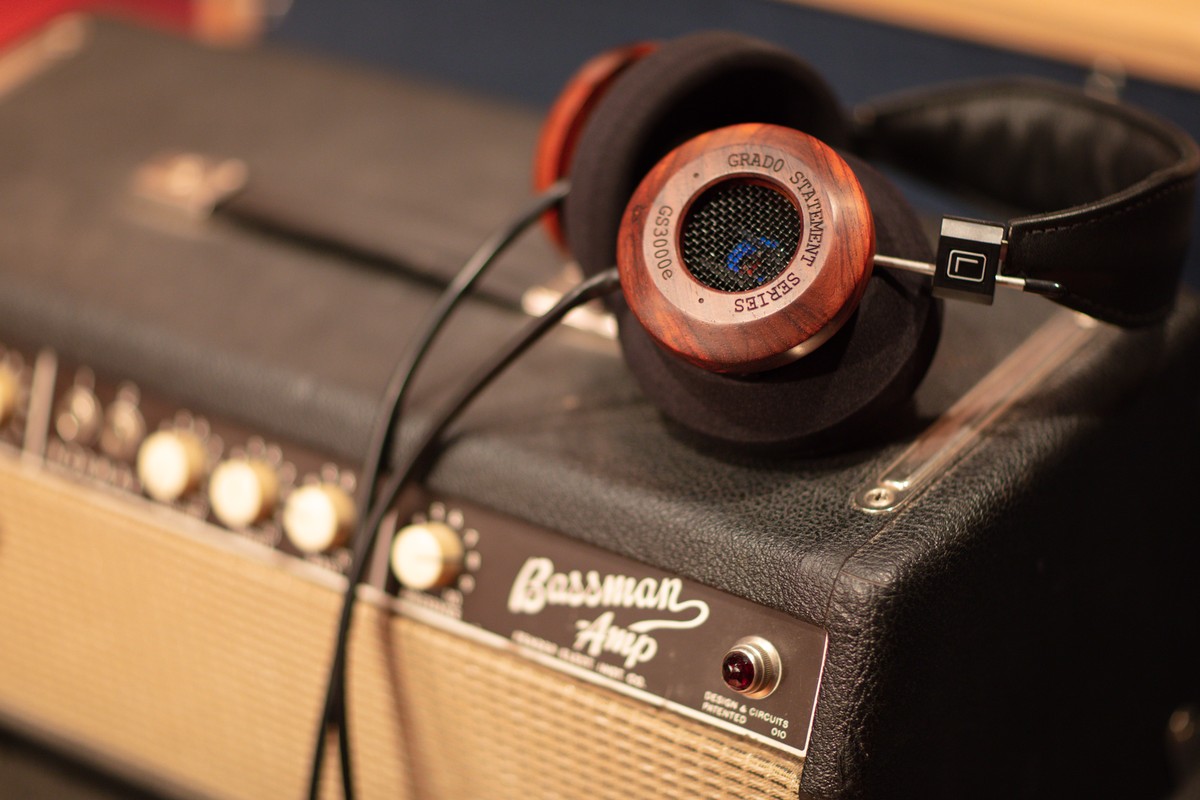 Leather hog helmet placed on a vintage lamp amplifier
