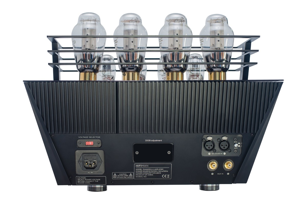 Rear panel of the amplifier with its eight caged tubes