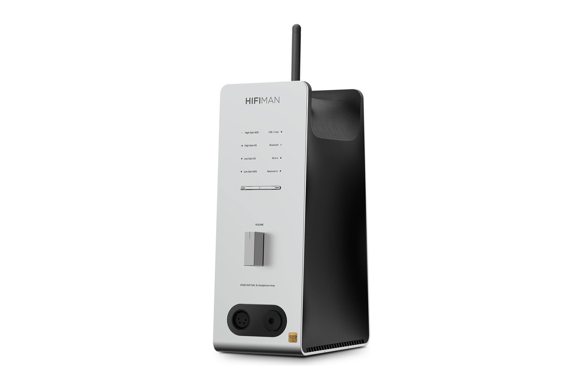 Hifiman EF600 seen from three-quarters with its Bluetooth antenna
