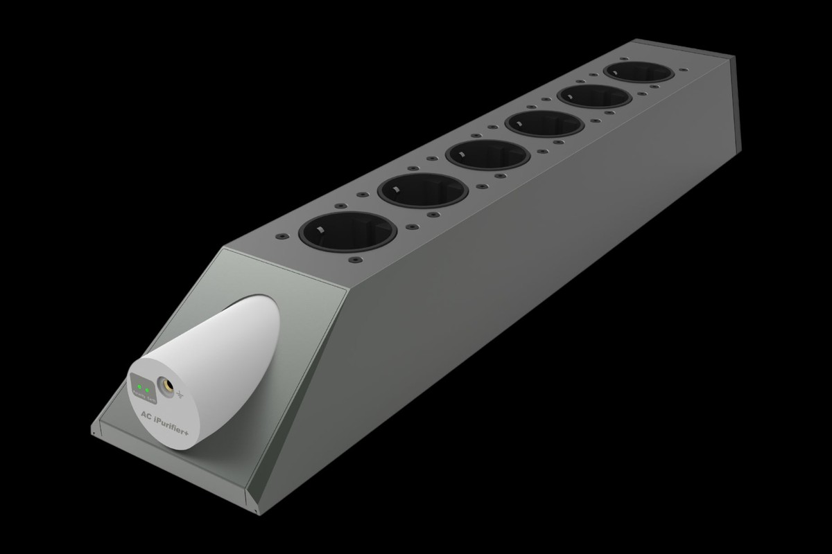 Rendering del blocco a sei prese con il modulo bianco sul frontale