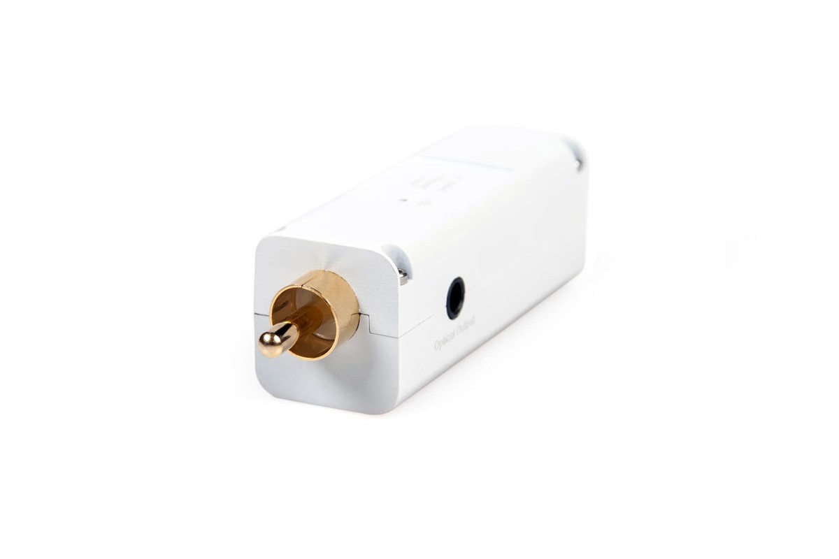 SPDIF iPurifier2 blanc avec fiche coaxiale mâle dorée et prise optique