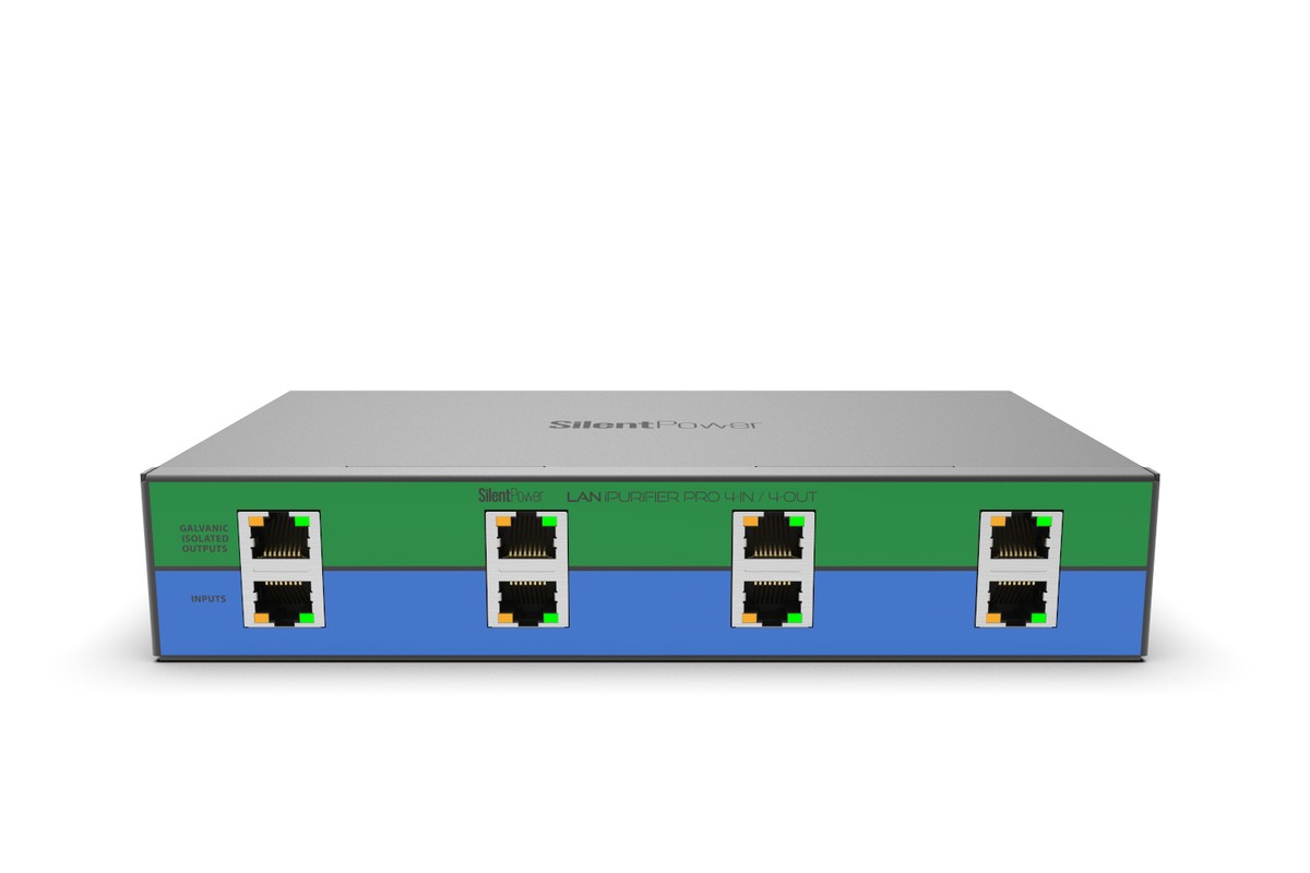 SilentPower LAN iPurifier Pro 4-In + 4-Out vu de trois quarts
