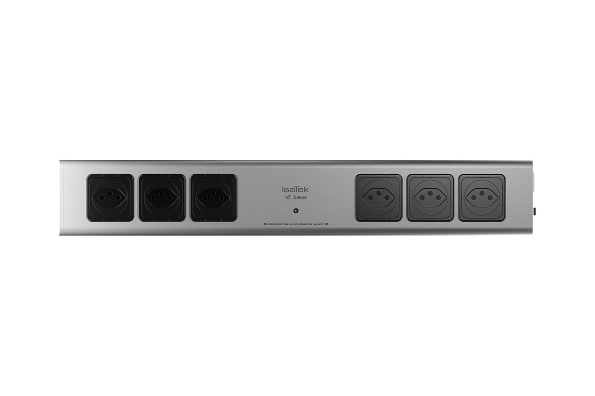 Le V5 Sirius argent vu de face, ses six prises suisses T13