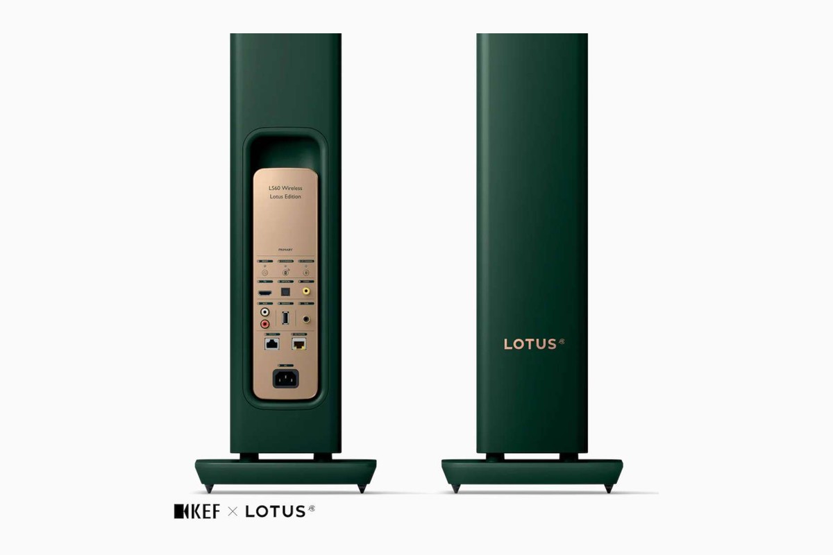 Pannello di connessione dorato e iscrizione LOTUS sul retro del diffusore