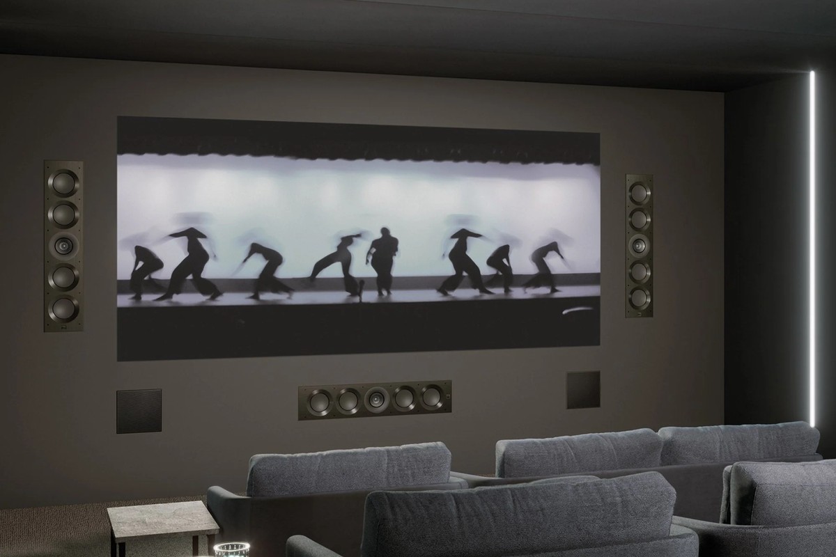 KEF Ci5160REFM-THX built into the wall of a home cinema room