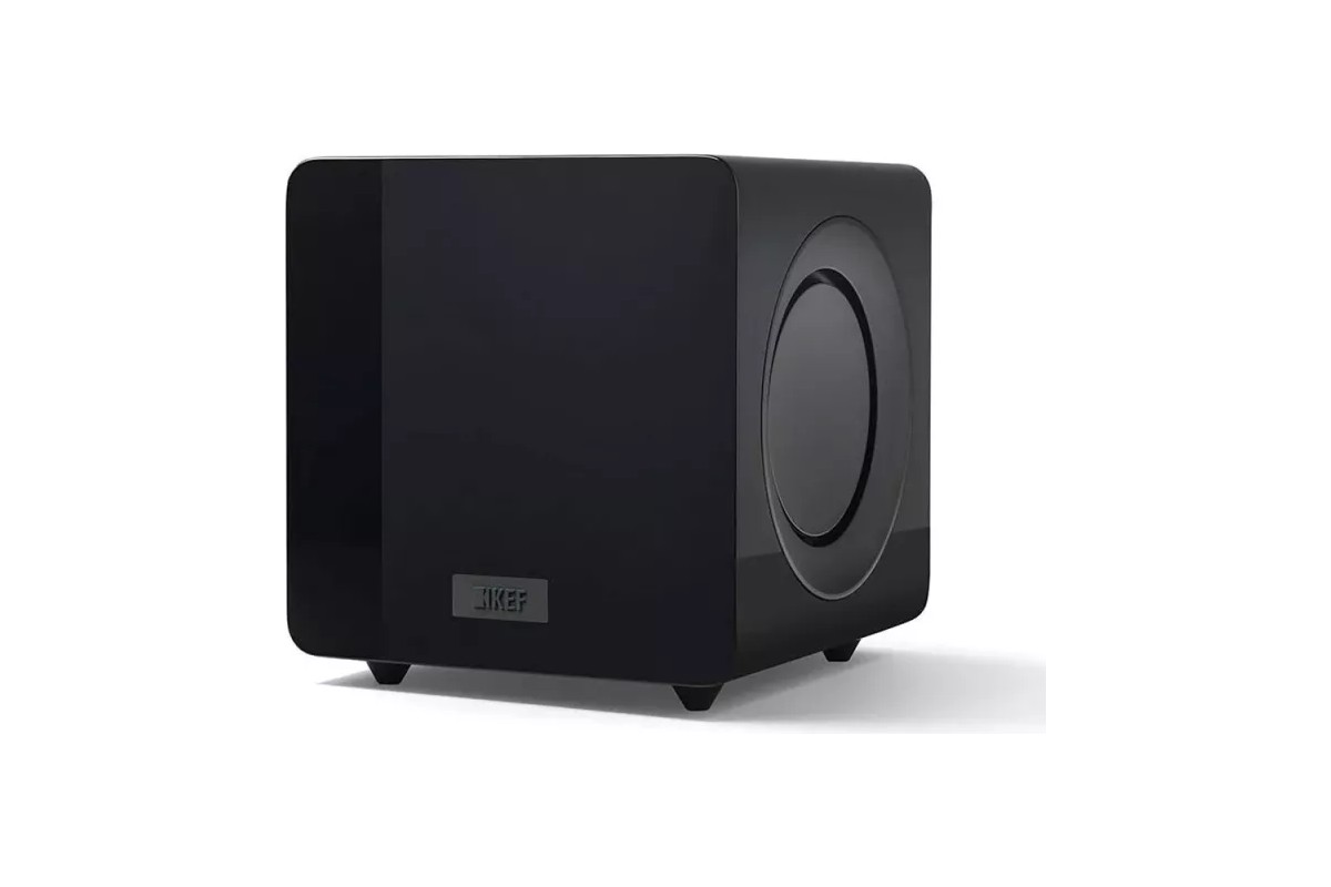 KEF KF92 vu de trois-quarts, finition noire laquée