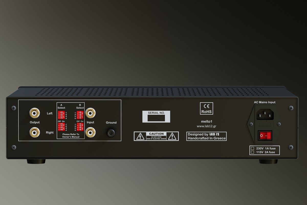 Pannello posteriore con prese RCA, microinterruttori e presa di rete
