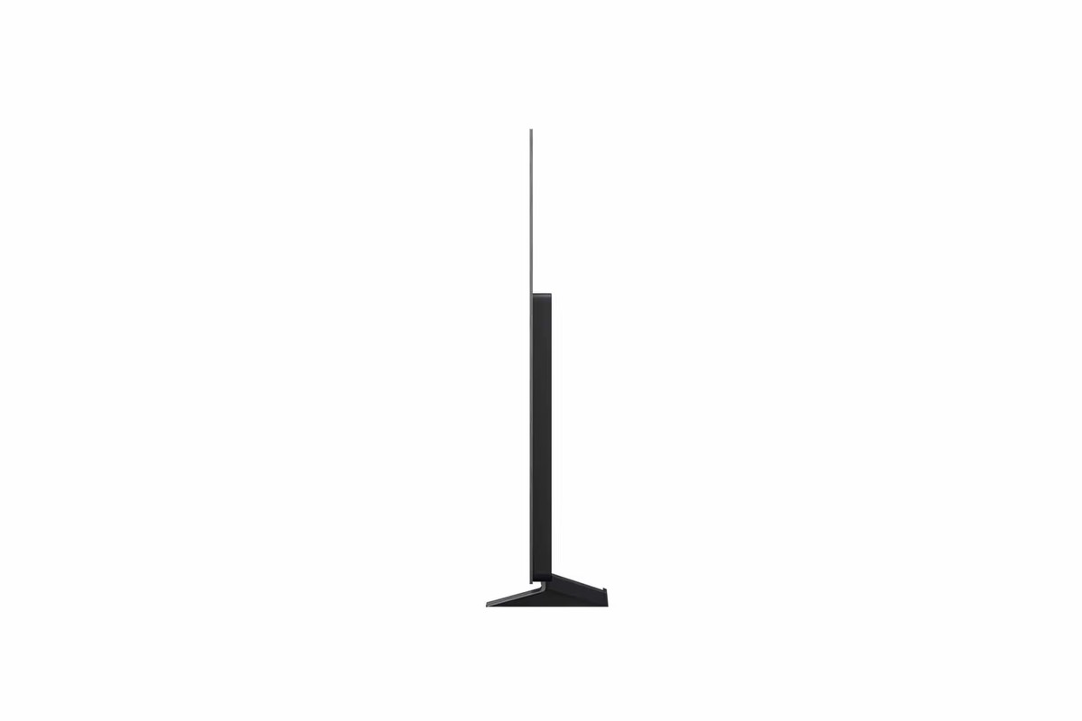 Televisore LG OLED77C57LA visto di profilo, chassis sottile