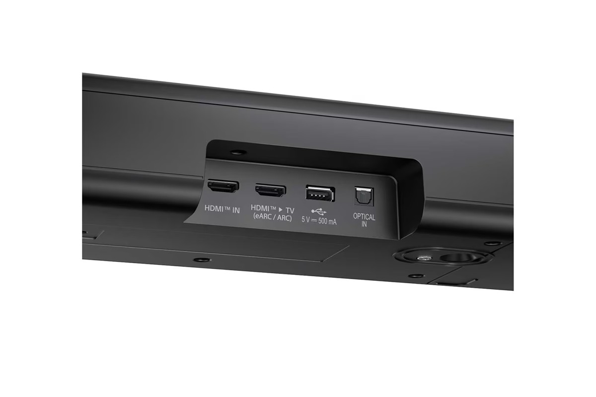 HDMI, USB and optical connectors under the LG DS77TY soundbar