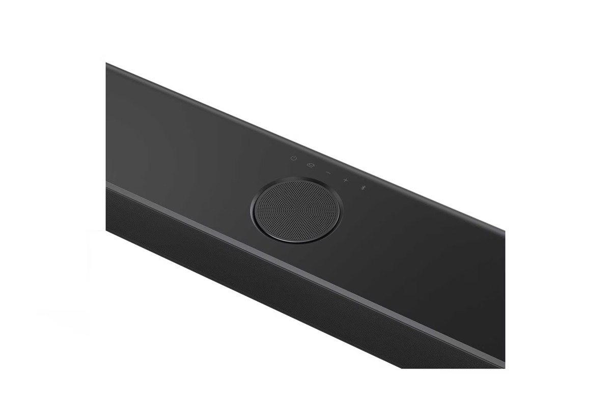 Close-up of the control surface on top of the LG DS77TY soundbar